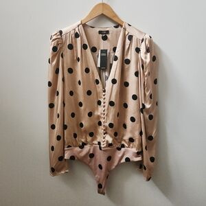 AFRM Polka Dot Long Sleeve Bodysuit XL Button Front NWT